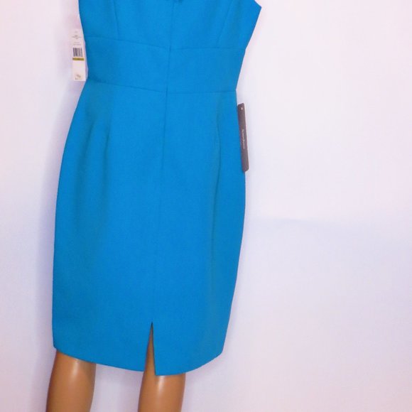 Dress, Turquoise, Size 14 ,Sleeveless, Waistband, Zipper back, Silk Trim Scallop - Picture 5 of 5